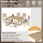 TREXM 6-Piece Retro Dining Set, 1 Rectangular Table with Designed Trestle Base and 4 Upholstered Chairs and 1 Bench for Dining Room and Kitchen (Natural)