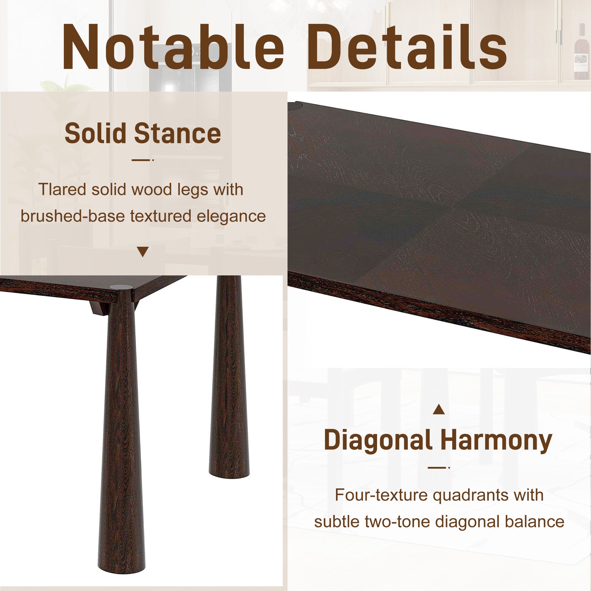 TREXM 7-Piece Retro Dining Table Set for 6, Wood Dining Table Set for 6 with Upholstered Chairs for kitchen & Dining Room (Espresso)