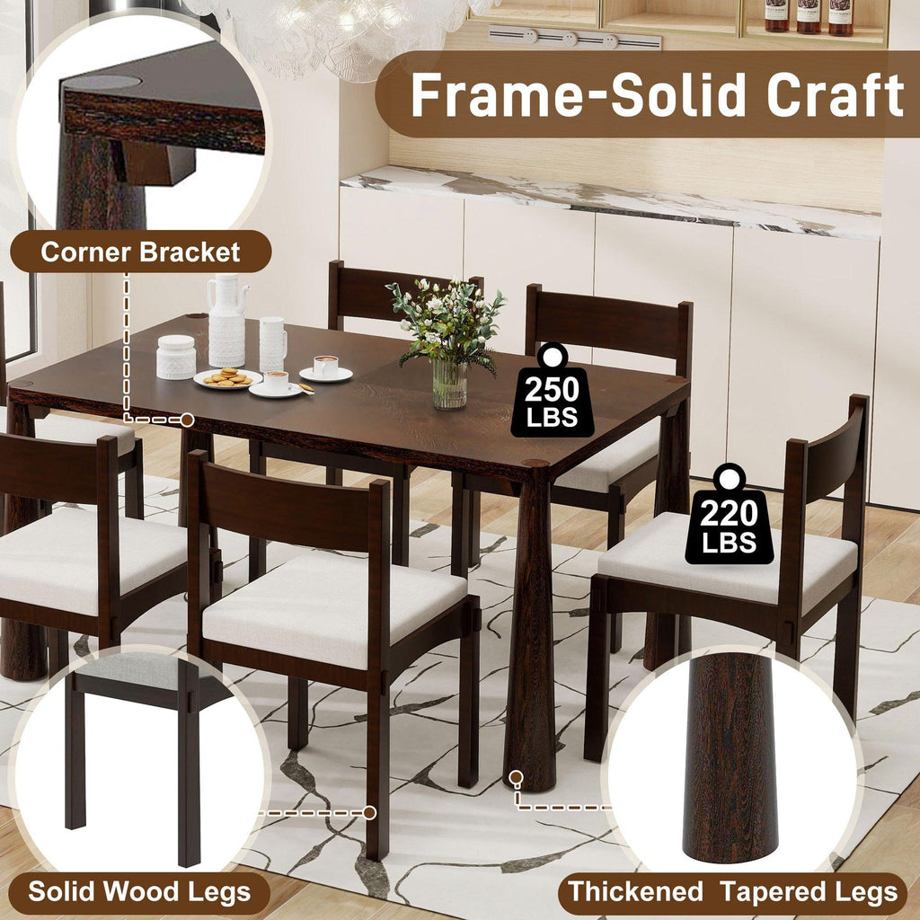 Retro Solid Wood 7-Piece Dining Set for 6 in Espresso.