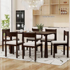 Retro Solid Wood 7-Piece Dining Set for 6 in Espresso.