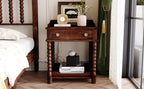 Retro Style Walnut Bedside Table With Drawer And Open Shelf.