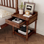 Retro Style Walnut Bedside Table With Drawer And Open Shelf.