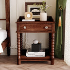 Retro Style Walnut Bedside Table With Drawer And Open Shelf.