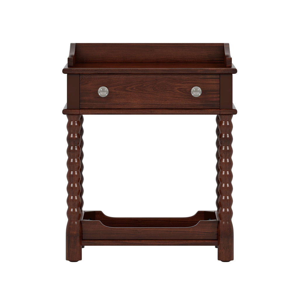 Retro Style Walnut Bedside Table With Drawer And Open Shelf.