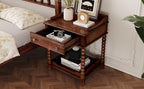 Retro Style Walnut Bedside Table With Drawer And Open Shelf.