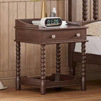 Retro Style Walnut Bedside Table With Drawer And Open Shelf.