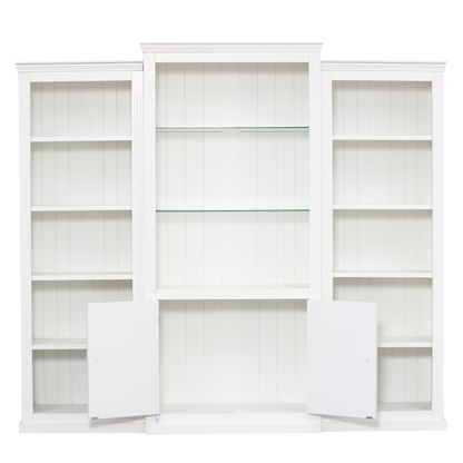 78.75'' Tall 3-Pieces Bookcase Display Cabinet with 5 Colors Adjustable LED Ceiling Light, Retro style Bookshelves with tempered glass shelves for Living Room, Office, Studio or Workspace, White