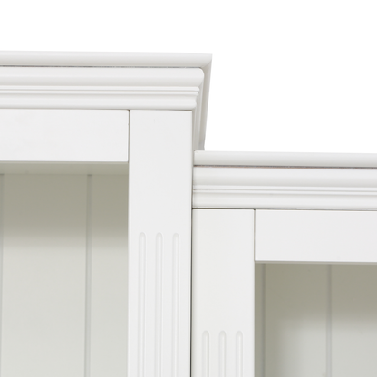 78.75'' Tall 3-Pieces Bookcase Display Cabinet with 5 Colors Adjustable LED Ceiling Light, Retro style Bookshelves with tempered glass shelves for Living Room, Office, Studio or Workspace, White