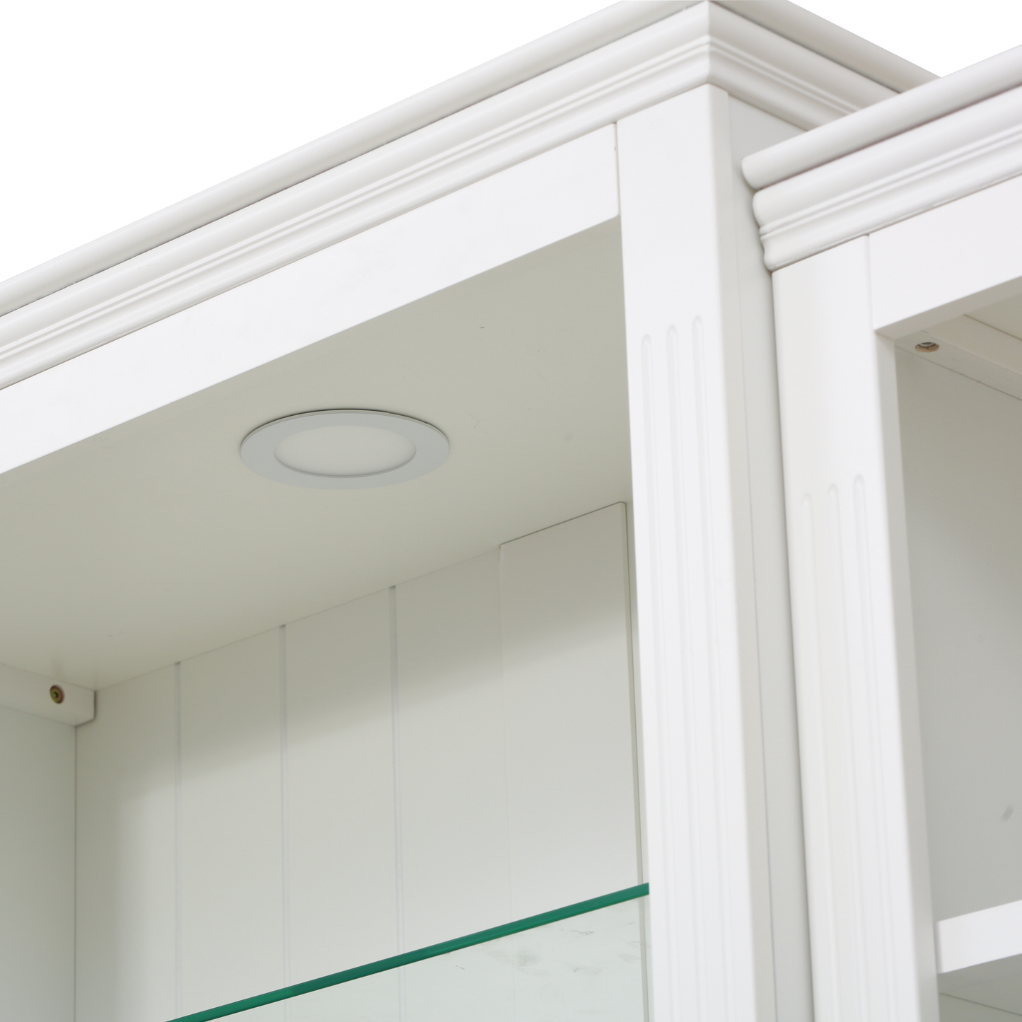 78.75'' Tall 3-Pieces Bookcase Display Cabinet with 5 Colors Adjustable LED Ceiling Light, Retro style Bookshelves with tempered glass shelves for Living Room, Office, Studio or Workspace, White