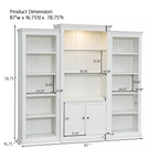 78.75'' Tall 3-Pieces Bookcase Display Cabinet with 5 Colors Adjustable LED Ceiling Light, Retro style Bookshelves with tempered glass shelves for Living Room, Office, Studio or Workspace, White