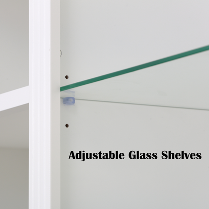 78.75'' Tall 3-Pieces Bookcase Display Cabinet with 5 Colors Adjustable LED Ceiling Light, Retro style Bookshelves with tempered glass shelves for Living Room, Office, Studio or Workspace, White