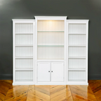 78.75'' Tall 3-Pieces Bookcase Display Cabinet with 5 Colors Adjustable LED Ceiling Light, Retro style Bookshelves with tempered glass shelves for Living Room, Office, Studio or Workspace, White