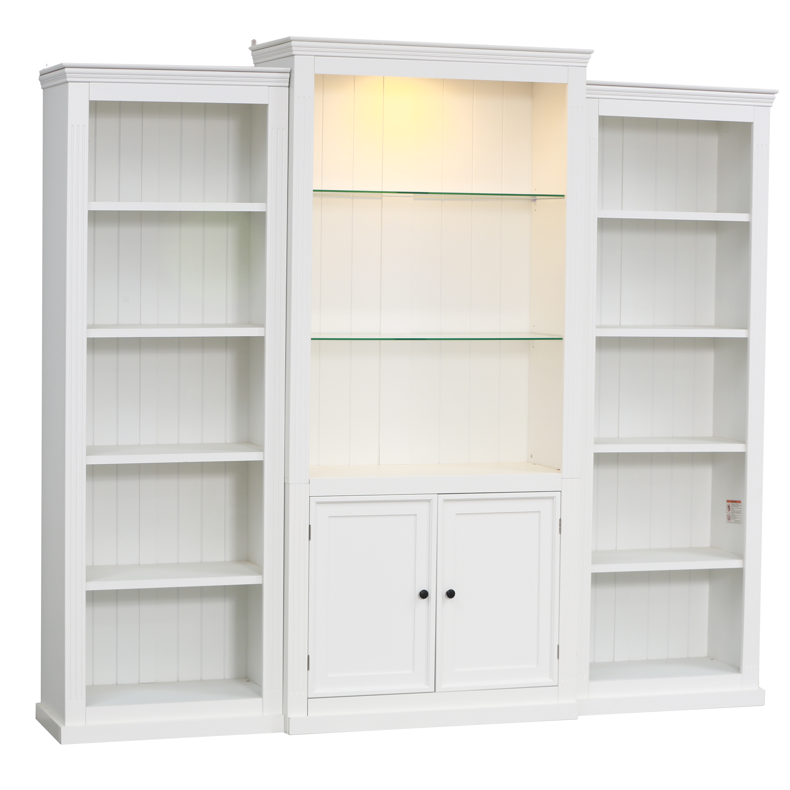 78.75'' Tall 3-Pieces Bookcase Display Cabinet with 5 Colors Adjustable LED Ceiling Light, Retro style Bookshelves with tempered glass shelves for Living Room, Office, Studio or Workspace, White