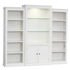 78.75'' Tall 3-Pieces Bookcase Display Cabinet with 5 Colors Adjustable LED Ceiling Light, Retro style Bookshelves with tempered glass shelves for Living Room, Office, Studio or Workspace, White