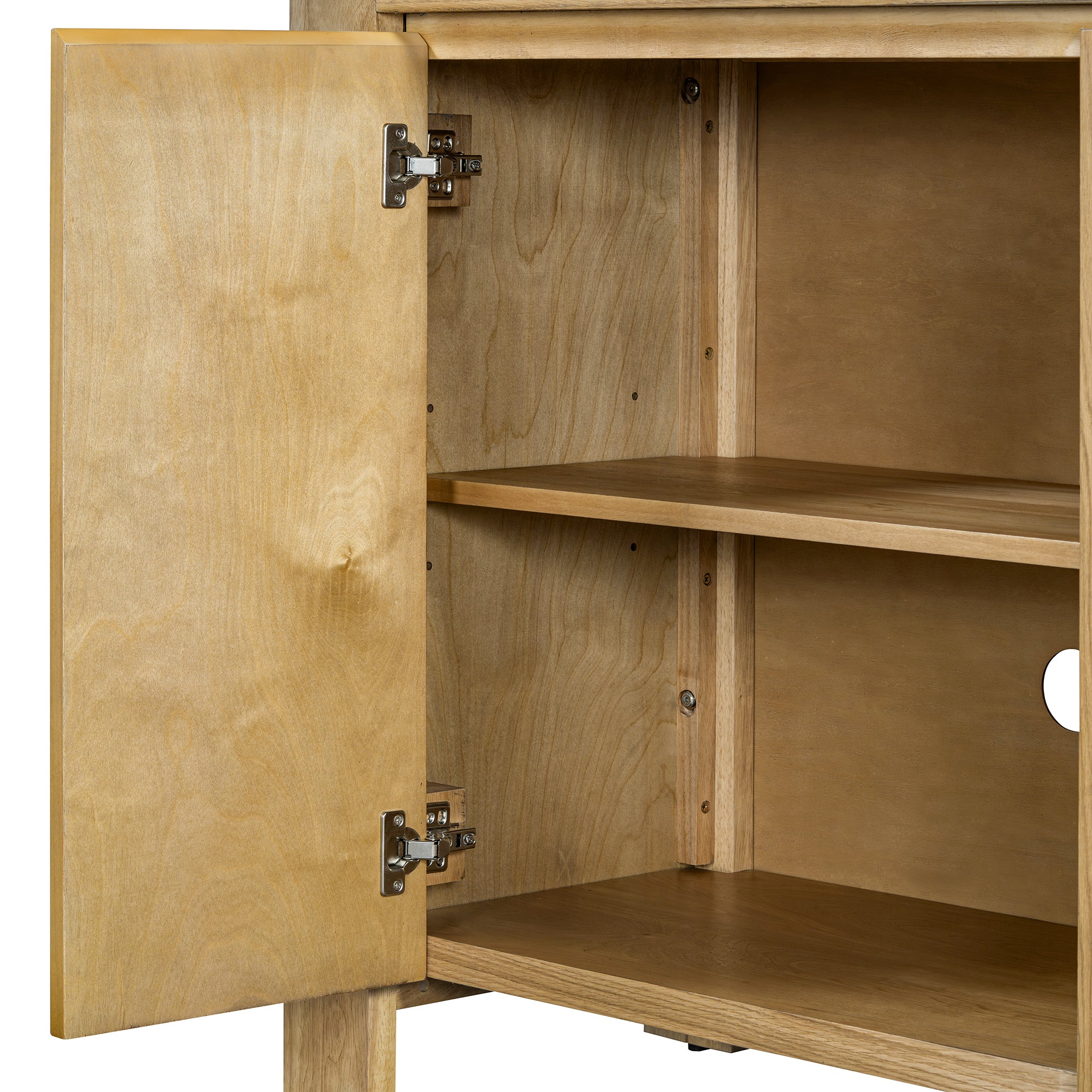 TREXM Buffet Cabinet with Storage, 4-Door Retro Wood Sideboard with Distressed Finish and Adjustable Shelves for Dining Room, Kitchen, and Living Room (Natural)