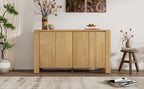 TREXM Buffet Cabinet with Storage, 4-Door Retro Wood Sideboard with Distressed Finish and Adjustable Shelves for Dining Room, Kitchen, and Living Room (Natural)