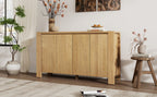 TREXM Buffet Cabinet with Storage, 4-Door Retro Wood Sideboard with Distressed Finish and Adjustable Shelves for Dining Room, Kitchen, and Living Room (Natural)