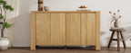 TREXM Buffet Cabinet with Storage, 4-Door Retro Wood Sideboard with Distressed Finish and Adjustable Shelves for Dining Room, Kitchen, and Living Room (Natural)