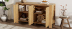 TREXM Buffet Cabinet with Storage, 4-Door Retro Wood Sideboard with Distressed Finish and Adjustable Shelves for Dining Room, Kitchen, and Living Room (Natural)