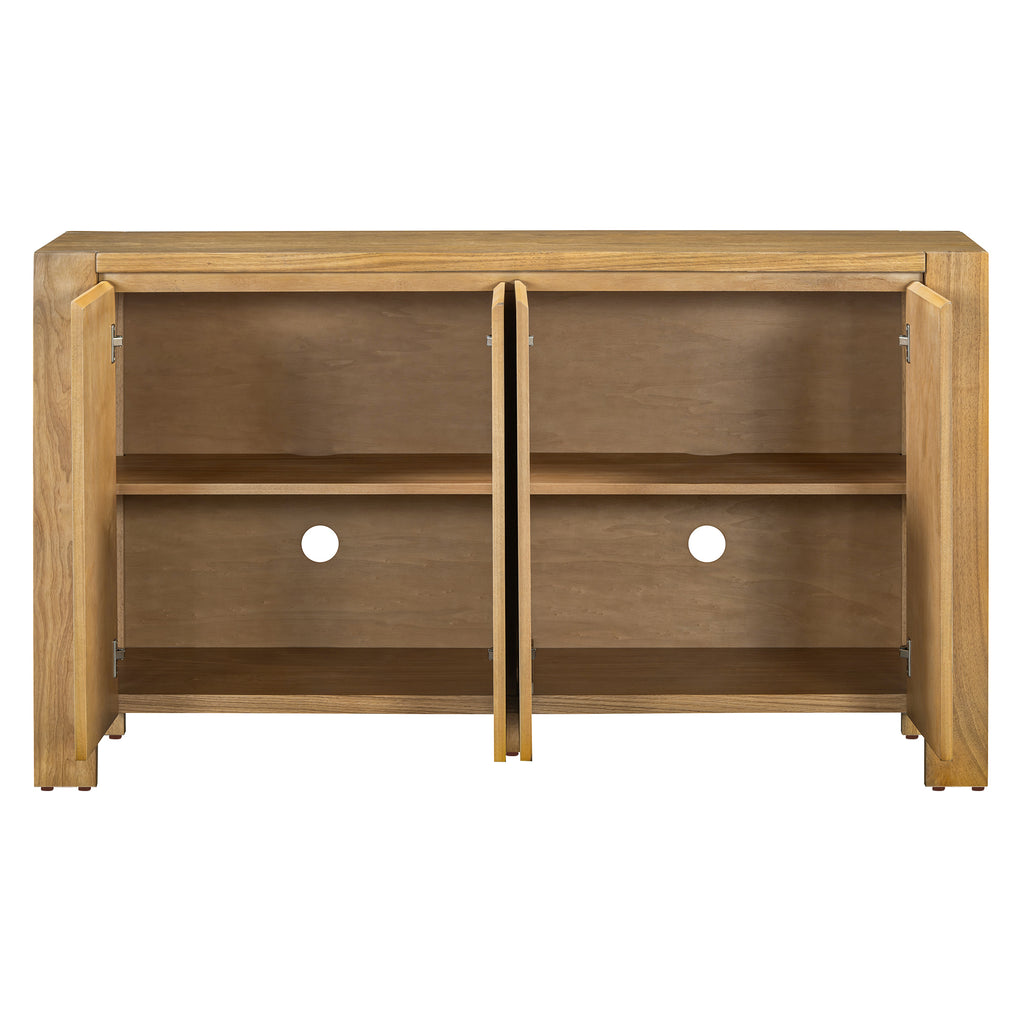 TREXM Buffet Cabinet with Storage, 4-Door Retro Wood Sideboard with Distressed Finish and Adjustable Shelves for Dining Room, Kitchen, and Living Room (Natural)