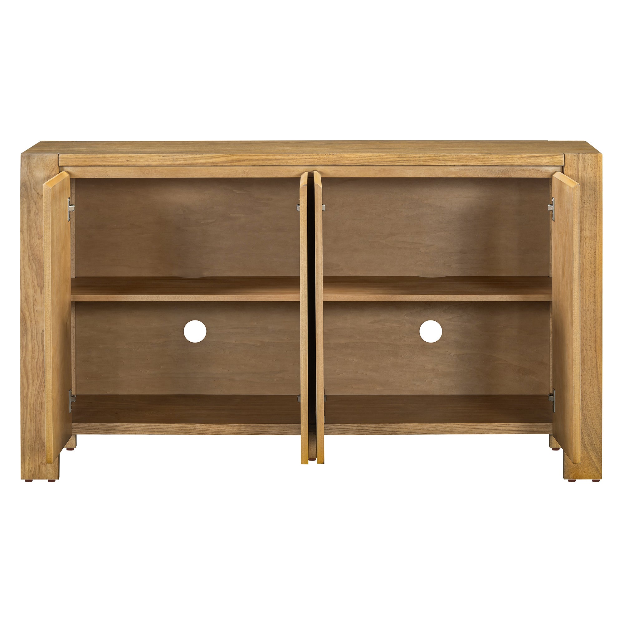 TREXM Buffet Cabinet with Storage, 4-Door Retro Wood Sideboard with Distressed Finish and Adjustable Shelves for Dining Room, Kitchen, and Living Room (Natural)