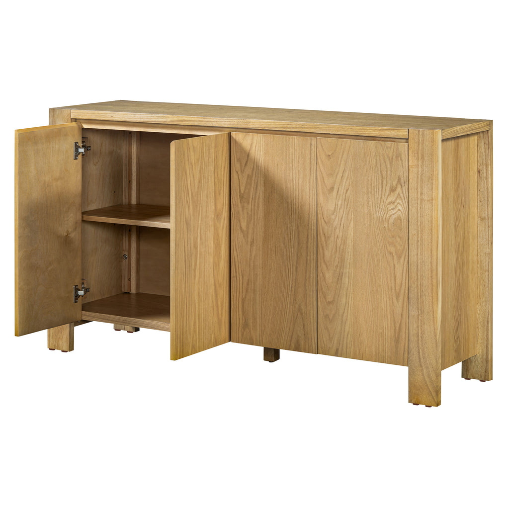 TREXM Buffet Cabinet with Storage, 4-Door Retro Wood Sideboard with Distressed Finish and Adjustable Shelves for Dining Room, Kitchen, and Living Room (Natural)