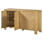 TREXM Buffet Cabinet with Storage, 4-Door Retro Wood Sideboard with Distressed Finish and Adjustable Shelves for Dining Room, Kitchen, and Living Room (Natural)