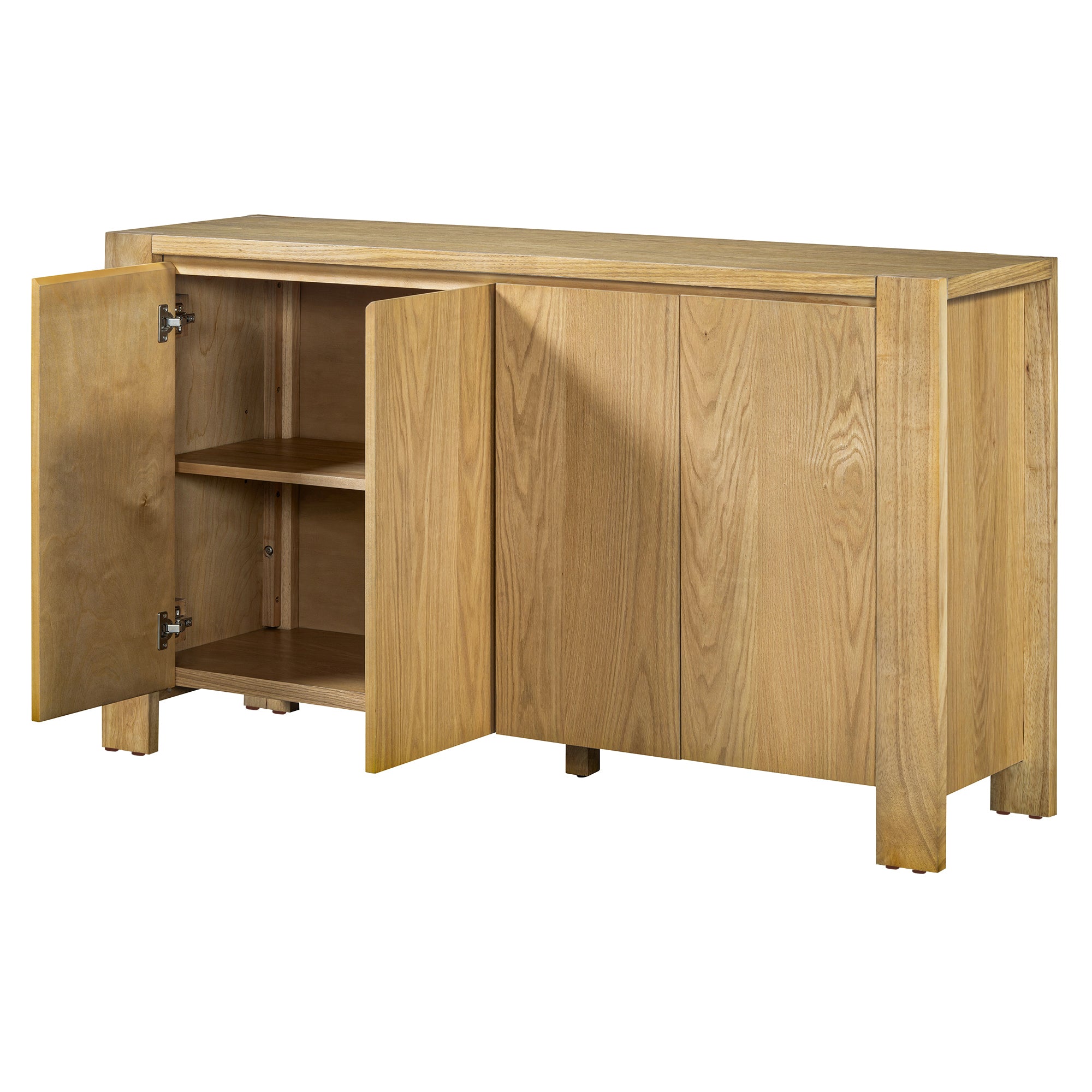 TREXM Buffet Cabinet with Storage, 4-Door Retro Wood Sideboard with Distressed Finish and Adjustable Shelves for Dining Room, Kitchen, and Living Room (Natural)