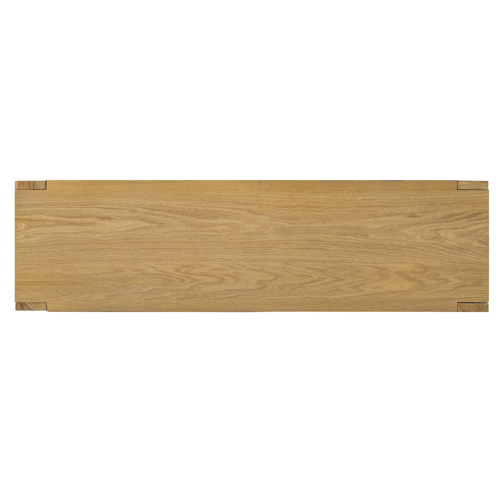 TREXM Buffet Cabinet with Storage, 4-Door Retro Wood Sideboard with Distressed Finish and Adjustable Shelves for Dining Room, Kitchen, and Living Room (Natural)