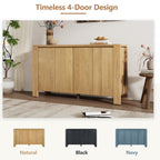 TREXM Buffet Cabinet with Storage, 4-Door Retro Wood Sideboard with Distressed Finish and Adjustable Shelves for Dining Room, Kitchen, and Living Room (Natural)