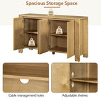 TREXM Buffet Cabinet with Storage, 4-Door Retro Wood Sideboard with Distressed Finish and Adjustable Shelves for Dining Room, Kitchen, and Living Room (Natural)