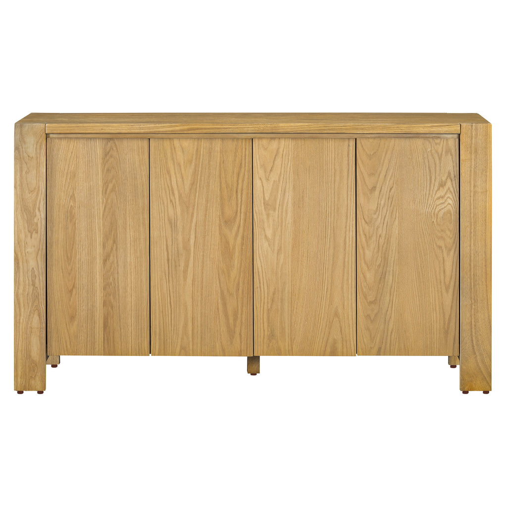 TREXM Buffet Cabinet with Storage, 4-Door Retro Wood Sideboard with Distressed Finish and Adjustable Shelves for Dining Room, Kitchen, and Living Room (Natural)