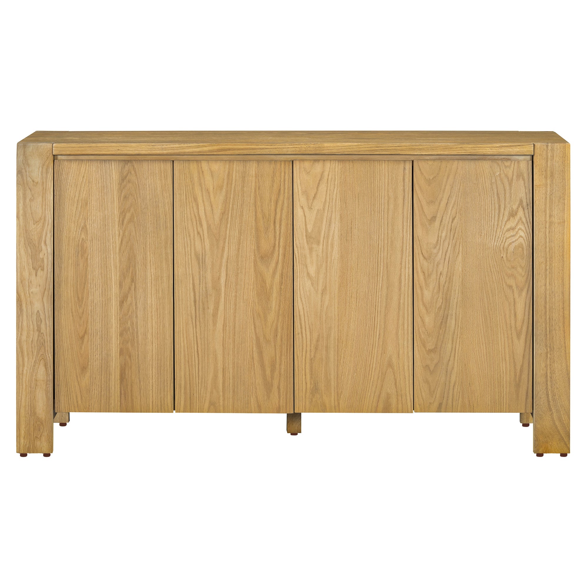 TREXM Buffet Cabinet with Storage, 4-Door Retro Wood Sideboard with Distressed Finish and Adjustable Shelves for Dining Room, Kitchen, and Living Room (Natural)