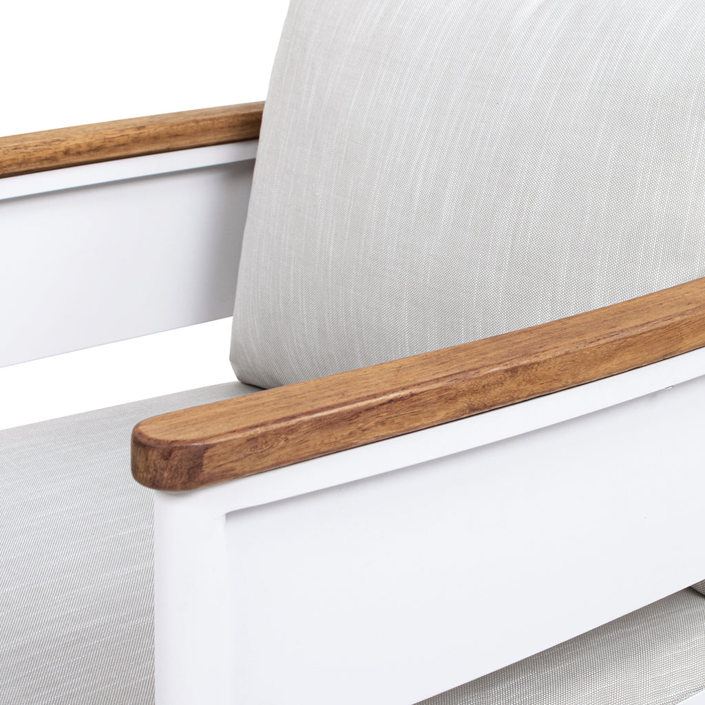 Rhodes 29' Upholstered Teak & Aluminum Patio Arm Chair Birch Gray Chenille