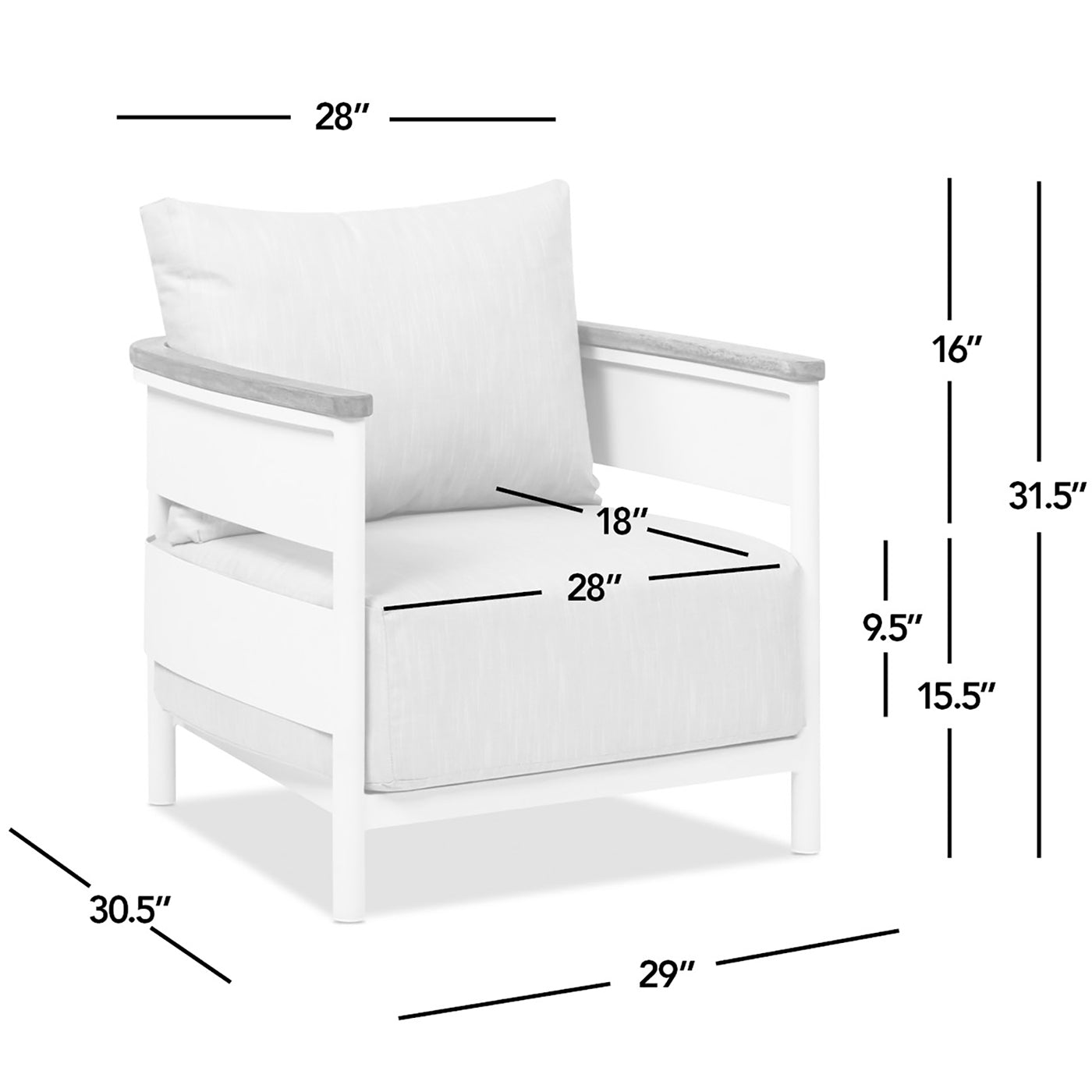 Rhodes 29' Upholstered Teak & Aluminum Patio Arm Chair Birch Gray Chenille