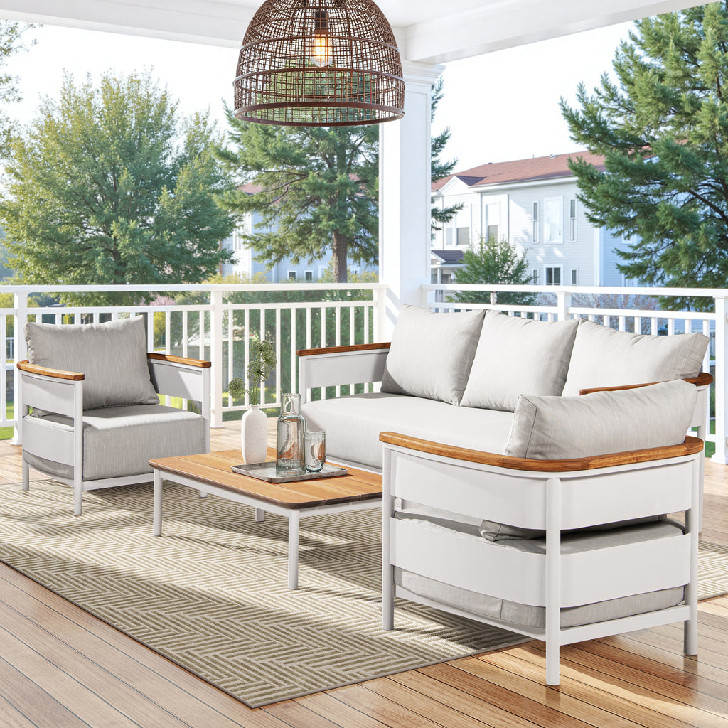 Rhodes 29' Upholstered Teak & Aluminum Patio Arm Chair Birch Gray Chenille