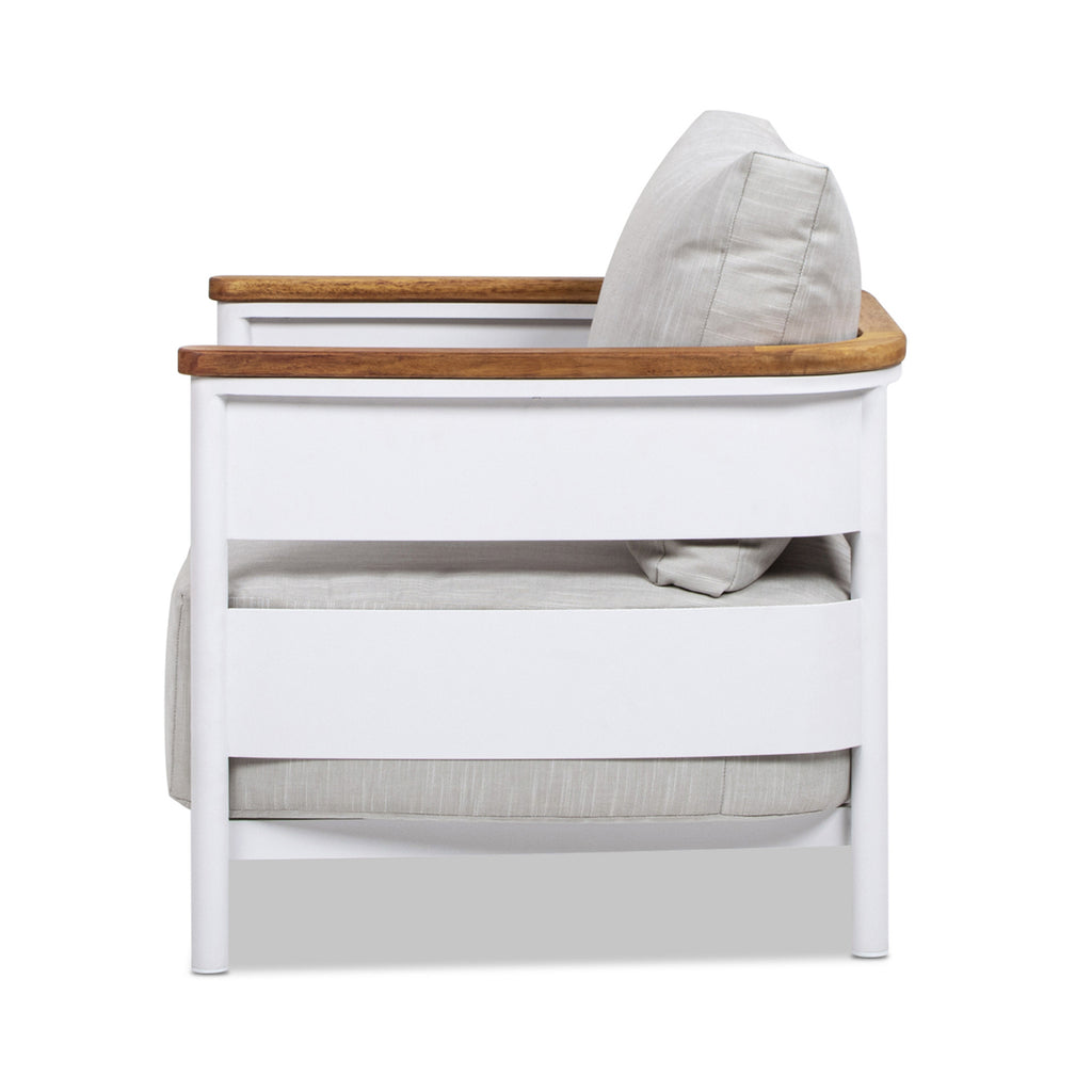 Rhodes 29' Upholstered Teak & Aluminum Patio Arm Chair Birch Gray Chenille