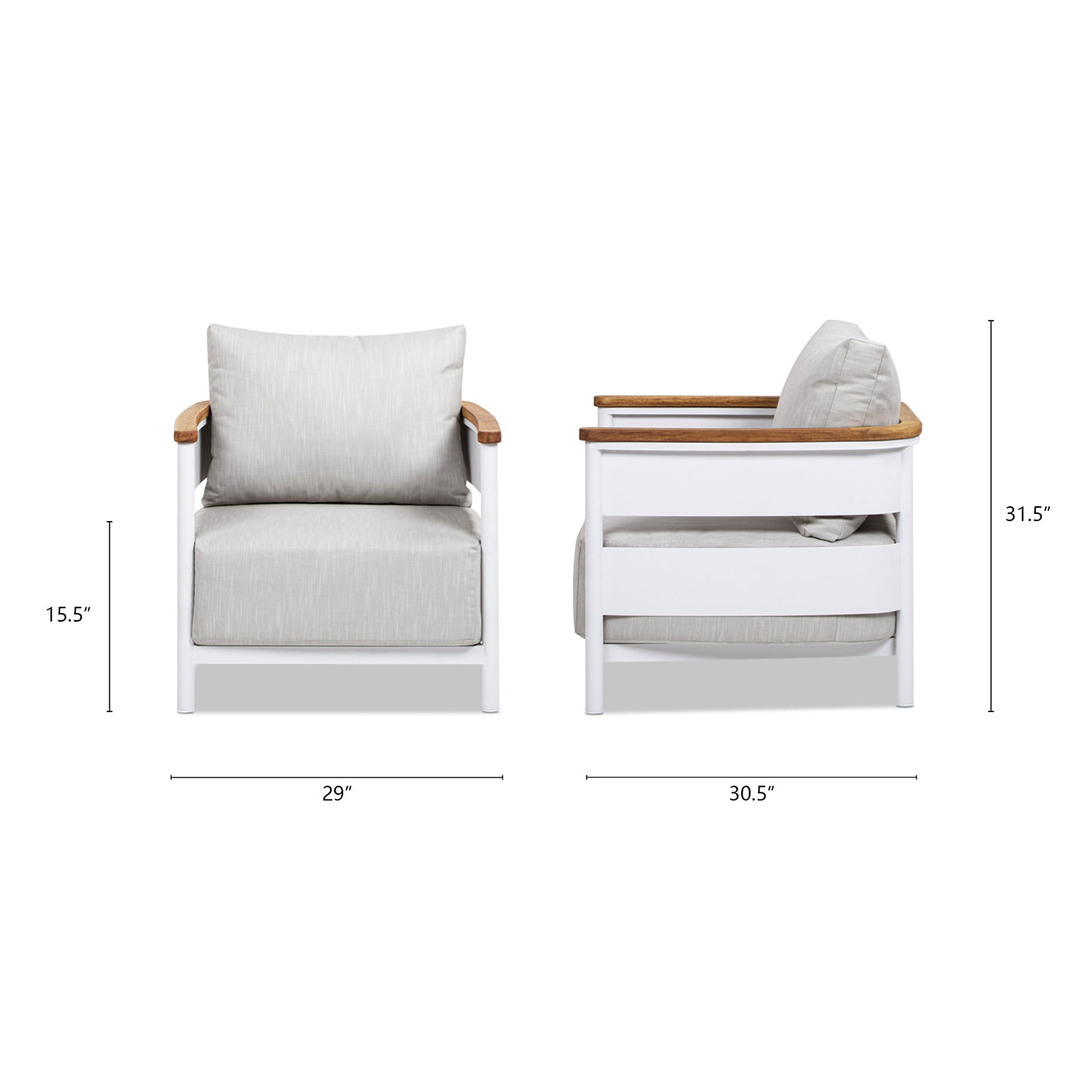 Rhodes 29' Upholstered Teak & Aluminum Patio Arm Chair Birch Gray Chenille