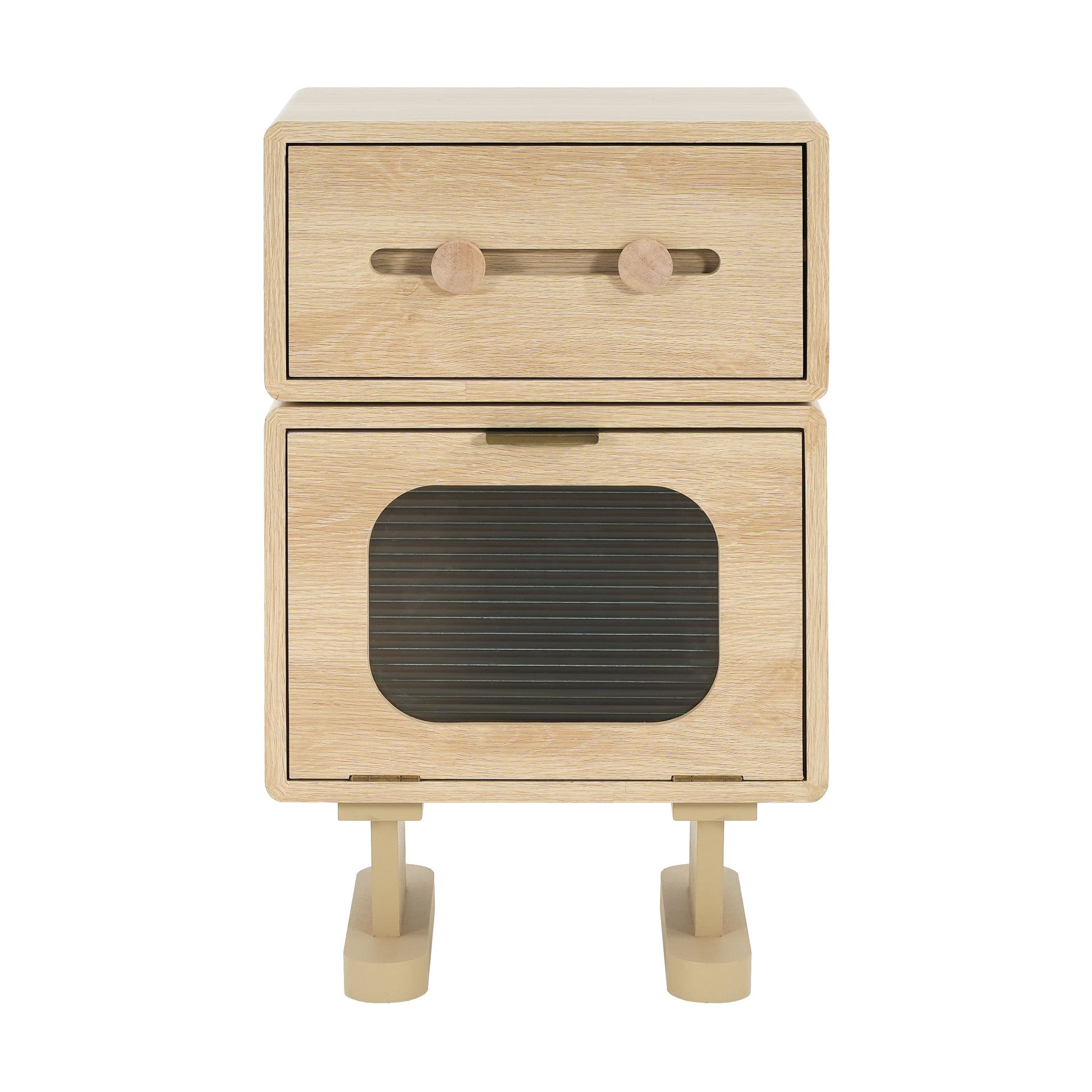 MDF CREATIVE ROTATABLE ROBOT STORAGE SIDE TABLE, NATURAL COLOR