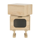 Rotatable Robot Storage Side Table in Natural Finish.