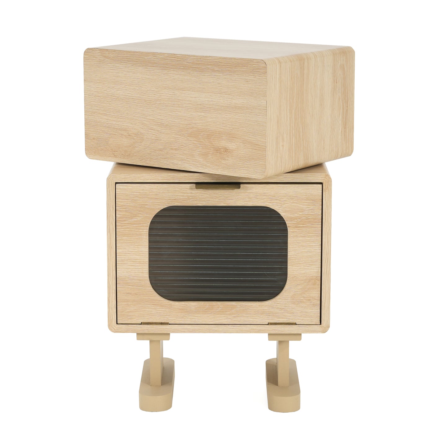 MDF CREATIVE ROTATABLE ROBOT STORAGE SIDE TABLE, NATURAL COLOR