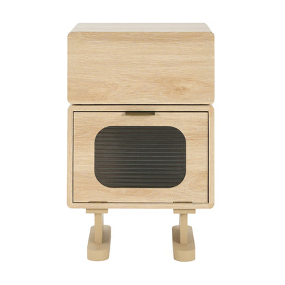 MDF CREATIVE ROTATABLE ROBOT STORAGE SIDE TABLE, NATURAL COLOR