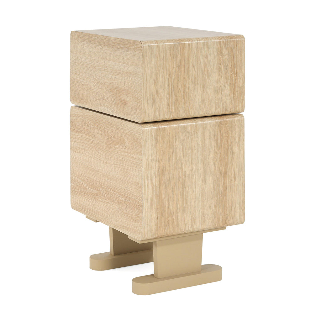 Rotatable Robot Storage Side Table in Natural Finish.