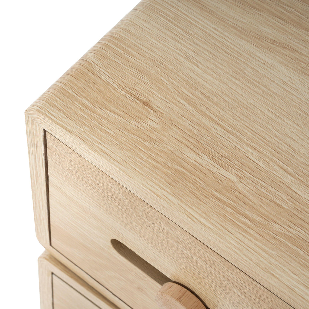 Rotatable Robot Storage Side Table in Natural Finish.