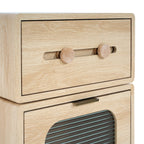 Rotatable Robot Storage Side Table in Natural Finish.