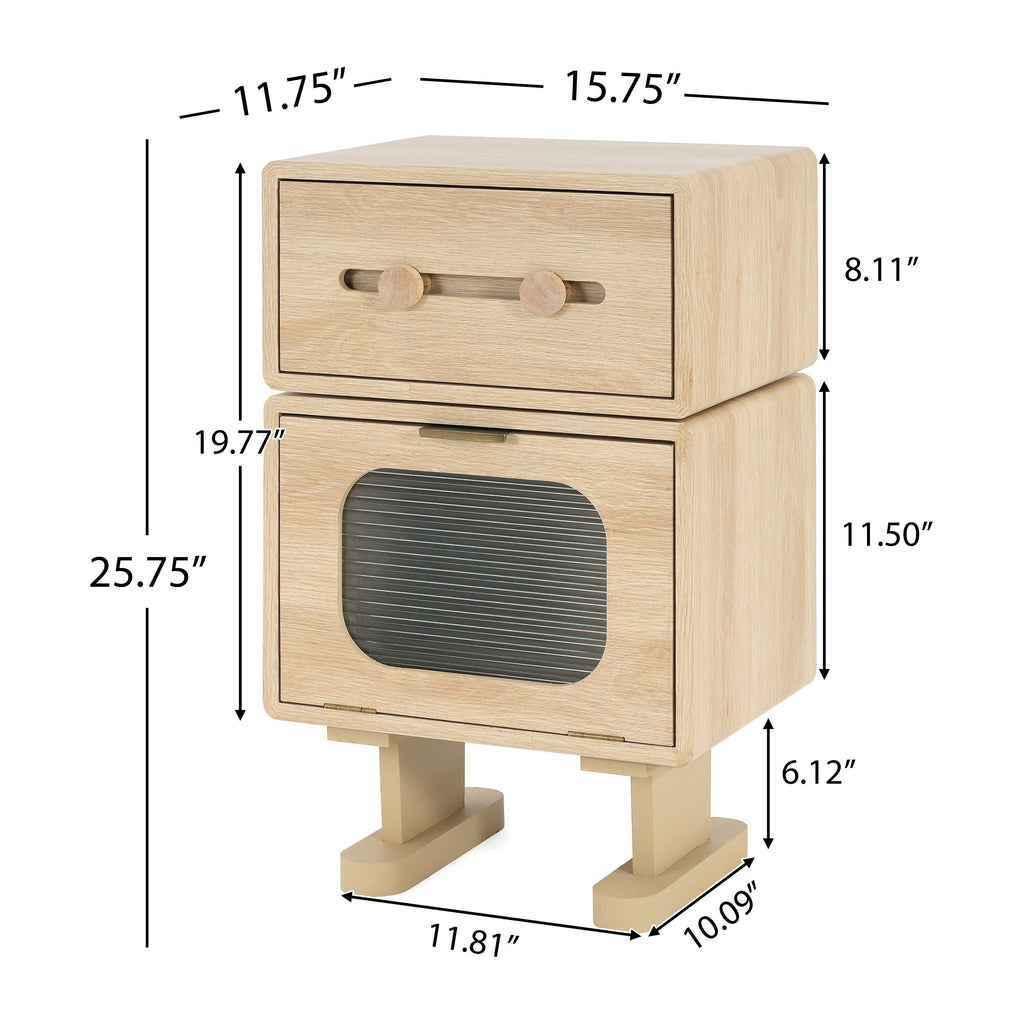 Rotatable Robot Storage Side Table in Natural Finish.