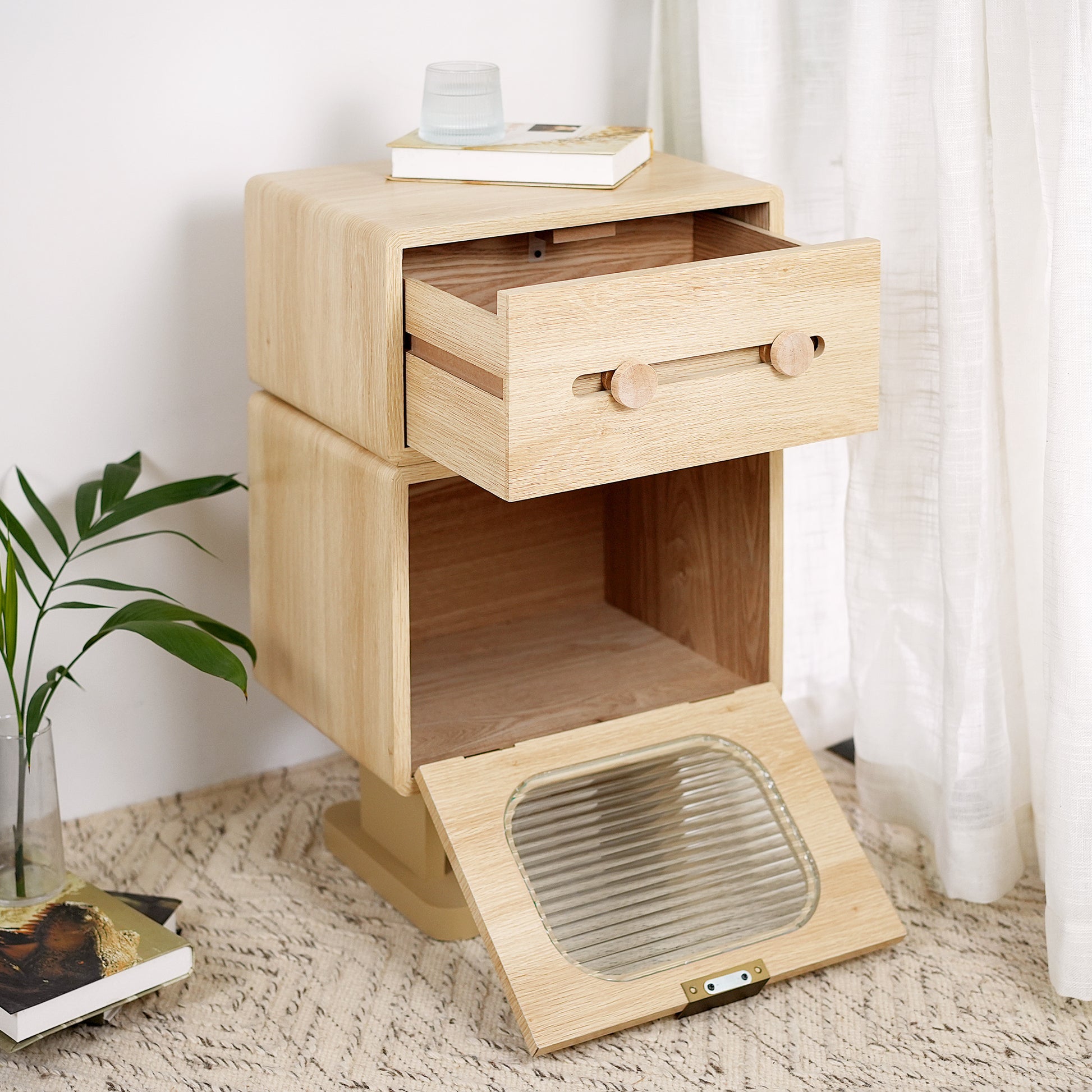 MDF CREATIVE ROTATABLE ROBOT STORAGE SIDE TABLE, NATURAL COLOR