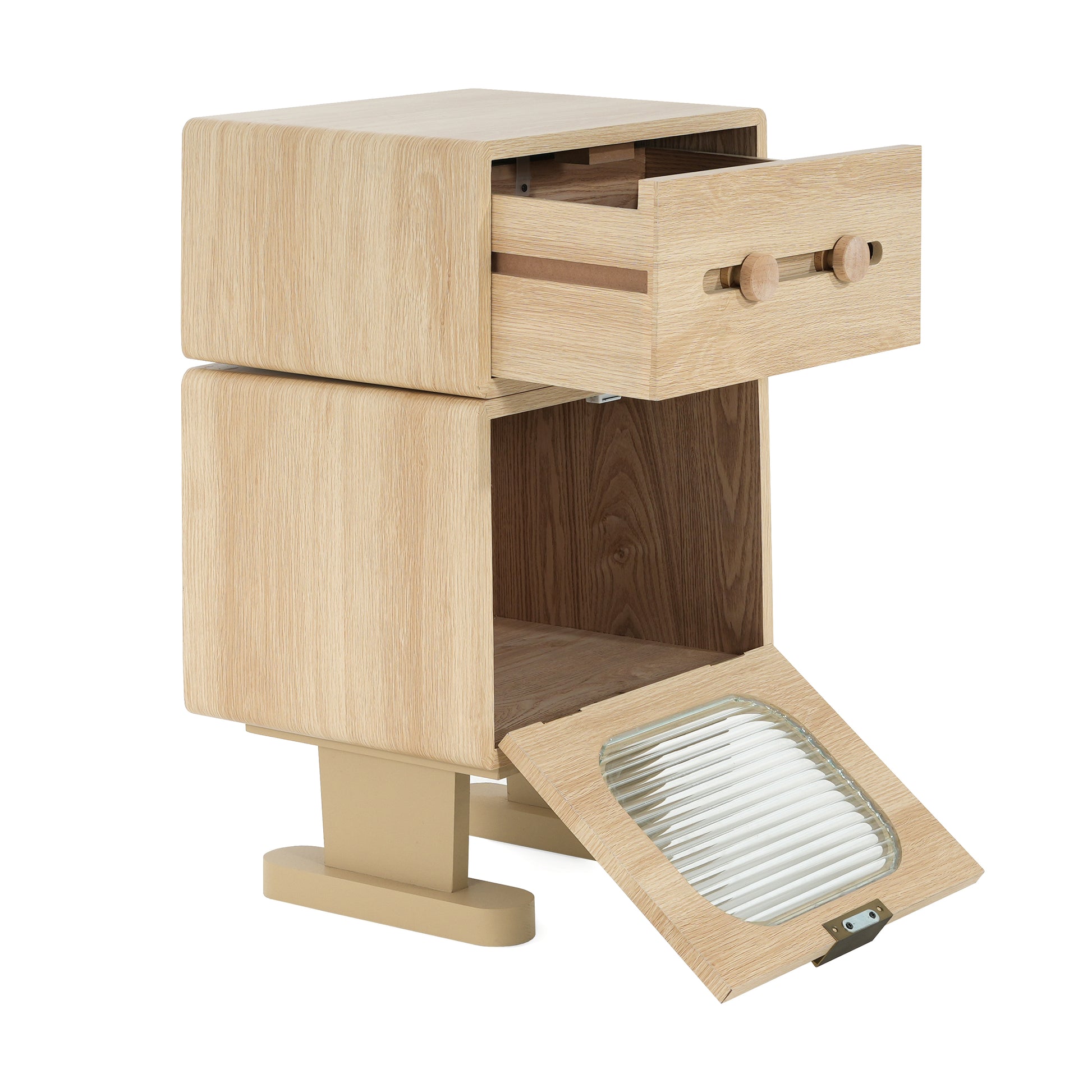 MDF CREATIVE ROTATABLE ROBOT STORAGE SIDE TABLE, NATURAL COLOR
