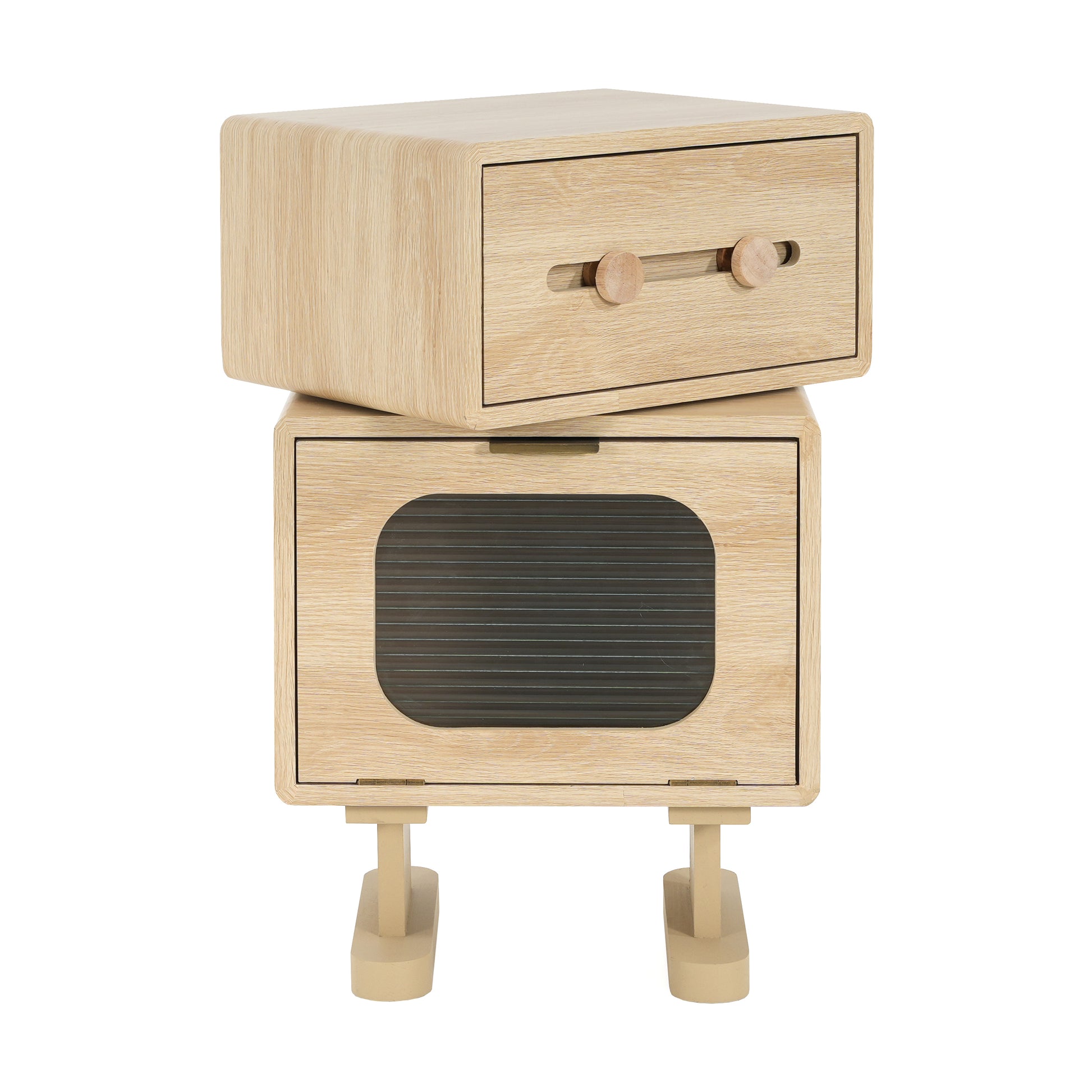 MDF CREATIVE ROTATABLE ROBOT STORAGE SIDE TABLE, NATURAL COLOR