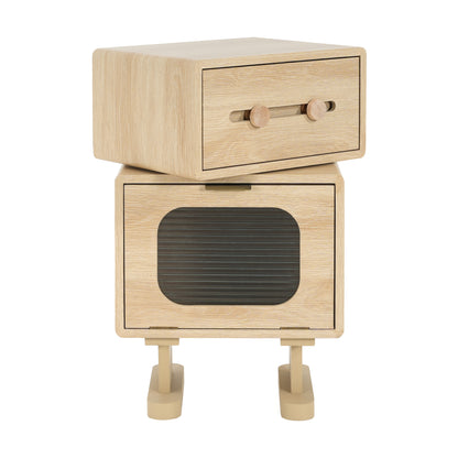 MDF CREATIVE ROTATABLE ROBOT STORAGE SIDE TABLE, NATURAL COLOR